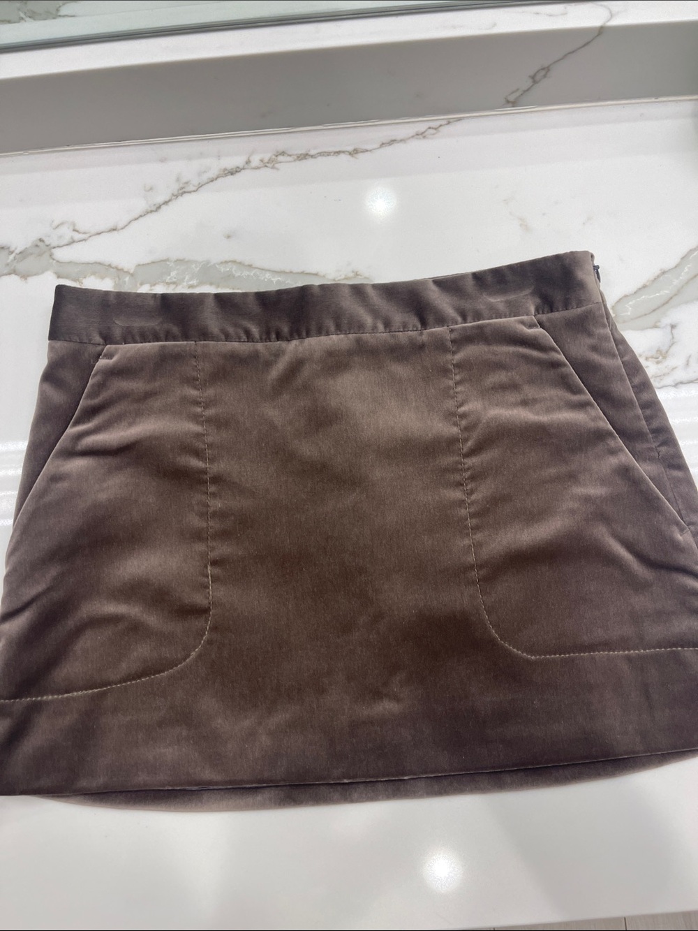 Theory Brown Suede-Look Mini Skirt with Front Pockets
